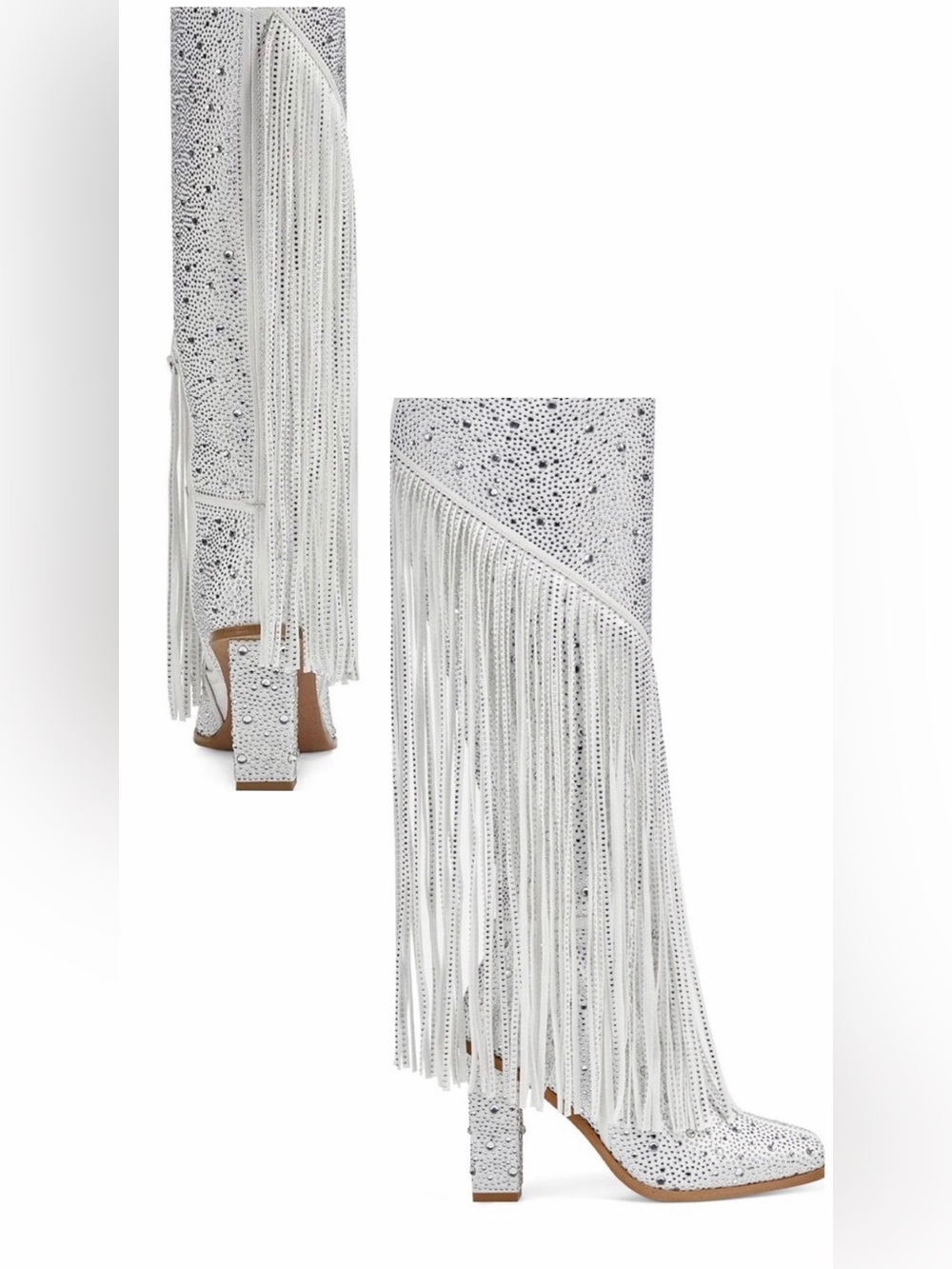 Jessica Simpson White Asire2 Rhinestone Fringe Boots, excellent condition!!